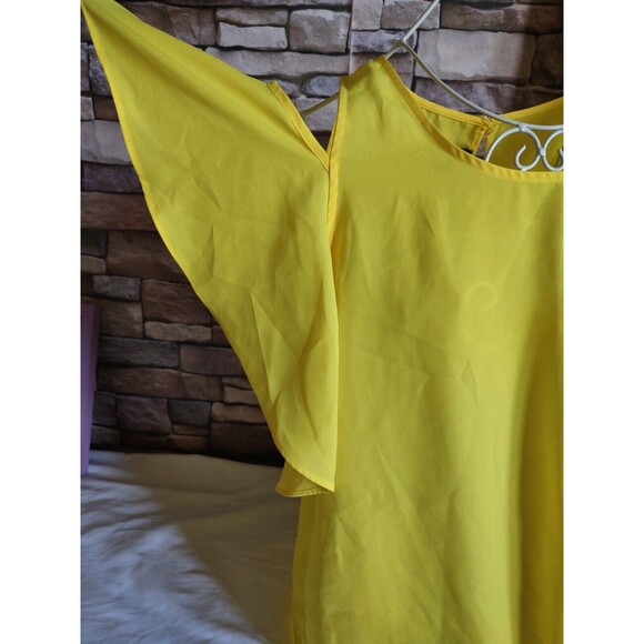 5/$25 EUC Sz Med A. Byer Bright Yellow Colored Cold Shoulder Top Blouse - Picture 2 of 6